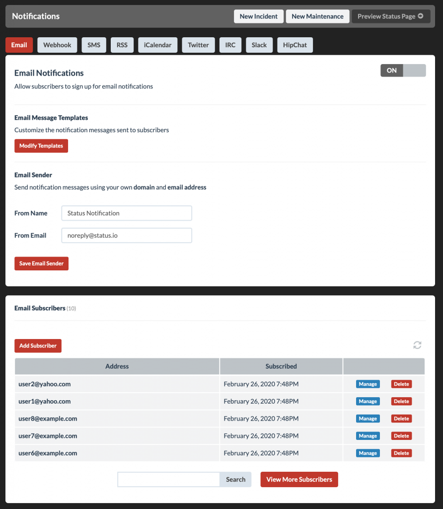 Subscriber Management | Status.io Knowledge Base