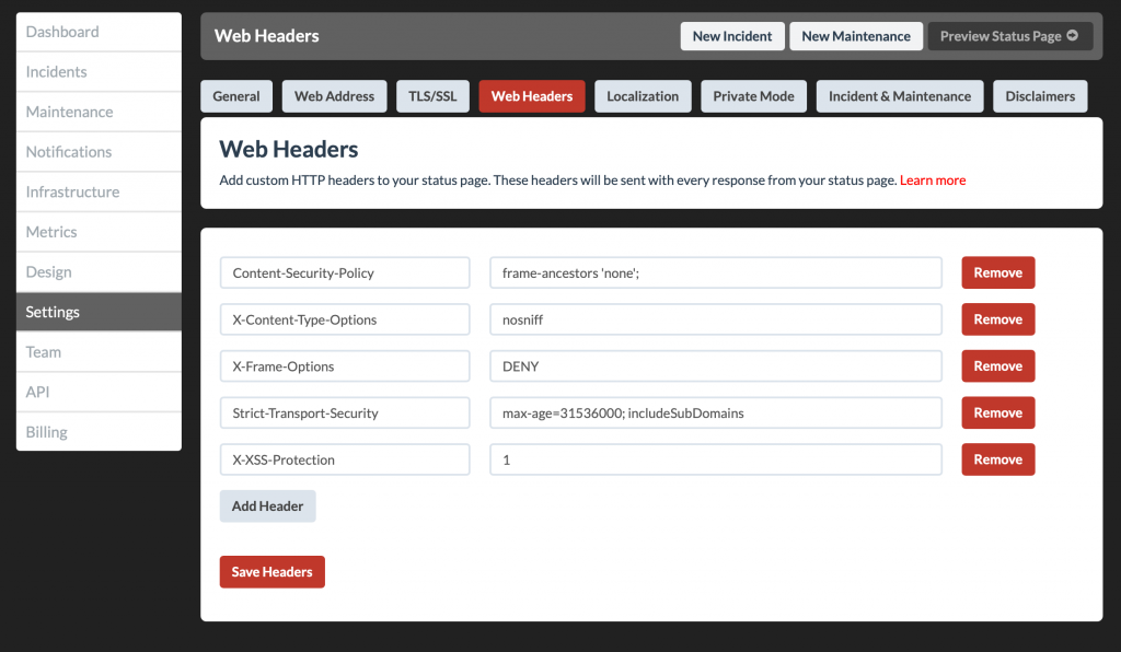 Custom HTTP Response Headers | Status.io Knowledge Base