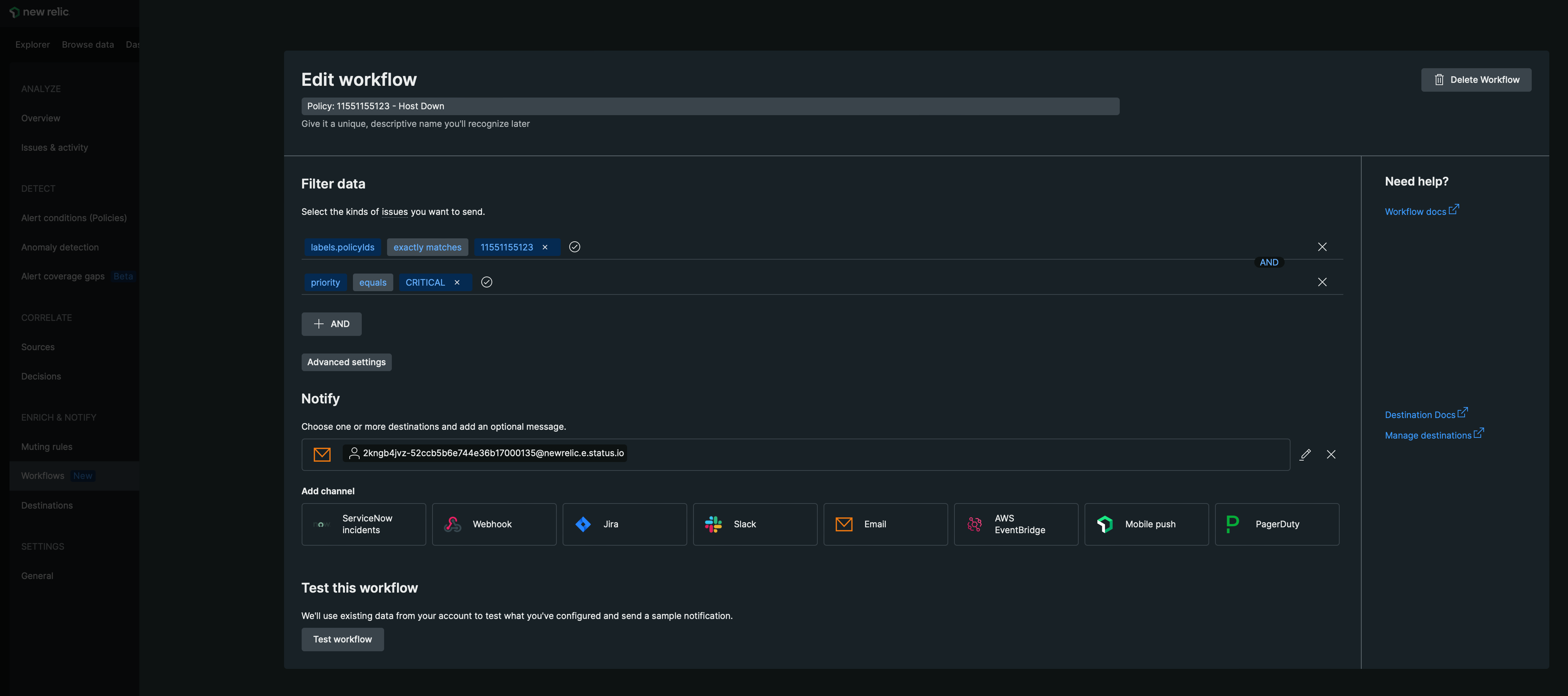 Newrelic workflow Status io Knowledge Base
